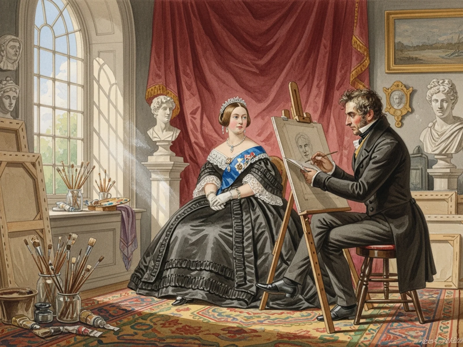 Queen Victoria sitting for William Wyon in 1837